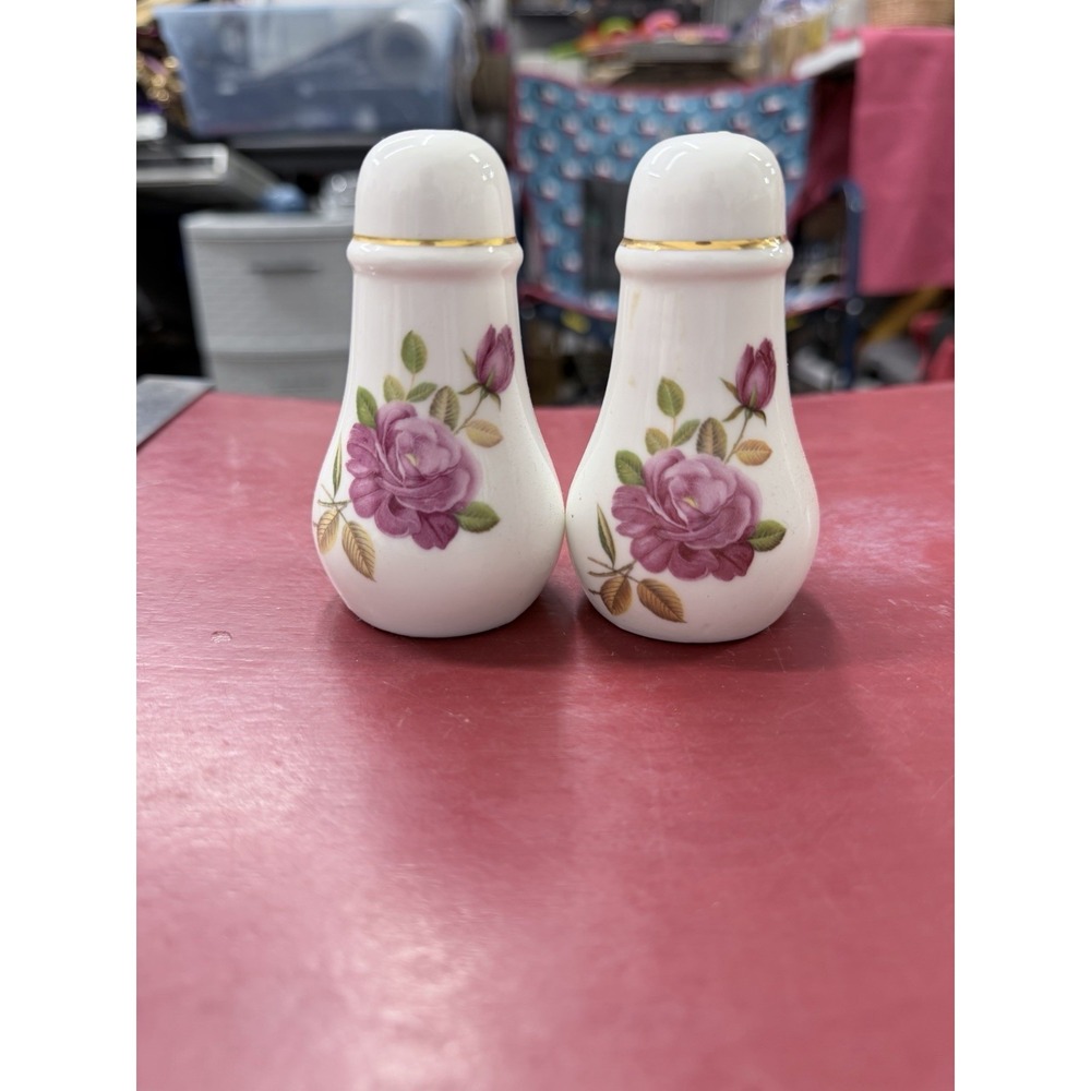 Brinns Floral Rose Gold Trim Salt‎ Pepper Shakers
